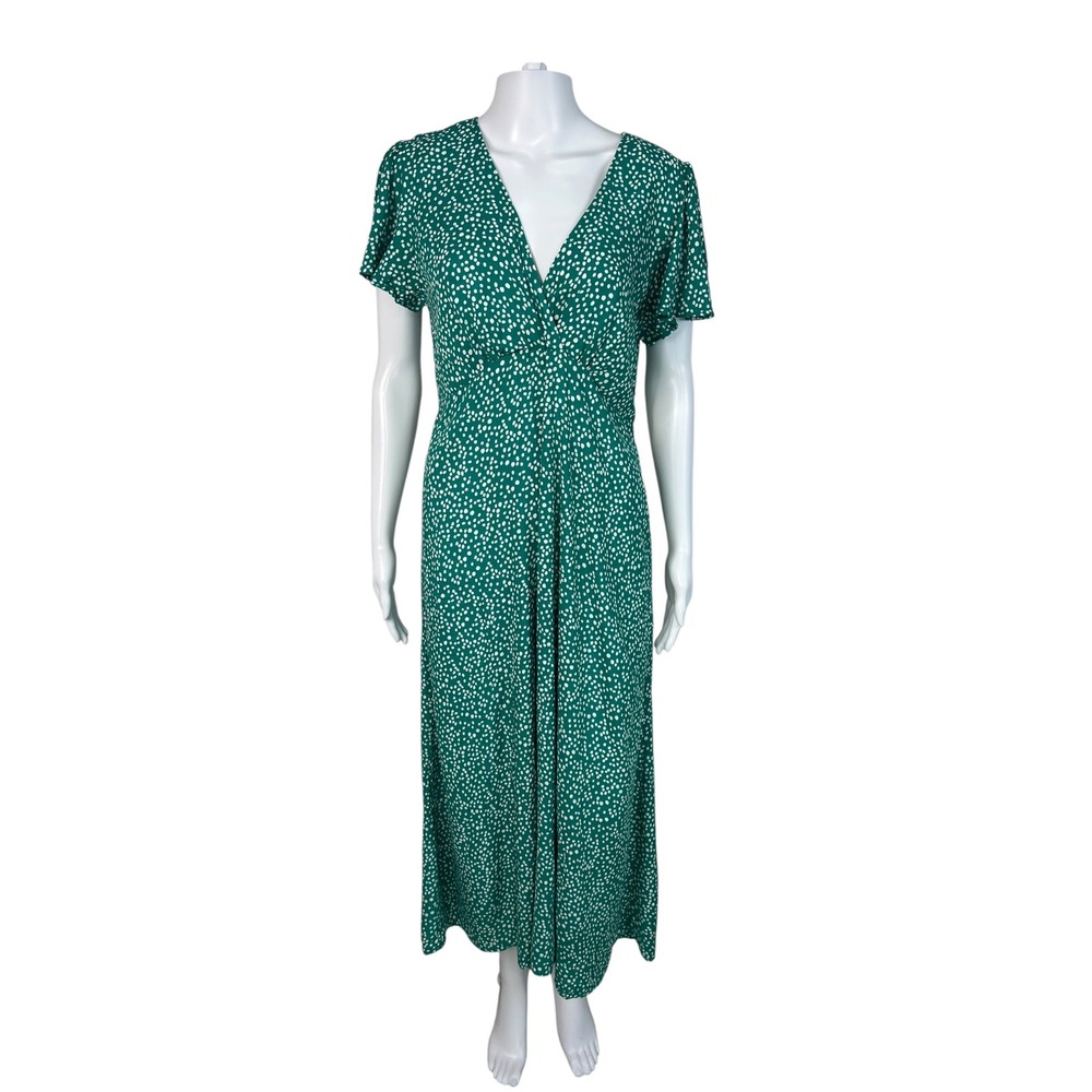 SO Dress Green White Polka Dot Flutter Sleeve Midi Whimsigoth Boho Large NEW